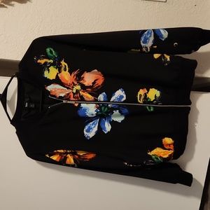 Mossimo Woman's Black and Floral Jacket. Size Large.